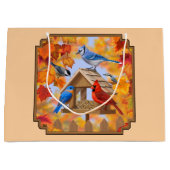 Grand Sac Cadeau Rassemblement d'oiseaux Orange d'automne (Devant)