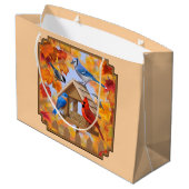 Grand Sac Cadeau Rassemblement d'oiseaux Orange d'automne (Dos Angle)