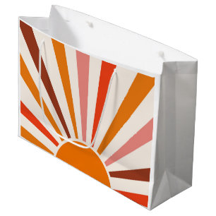 Grand Sac Cadeau Rayons Soleil Rétro Coucher Soleil Orange Jaune Ro