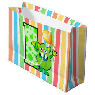 Grand Sac Cadeau Rayure verte de monstre
