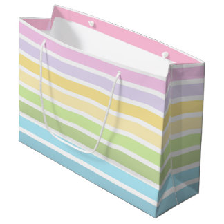 GRAND SAC CADEAU RAYURES BLEU PASTEL VERT JAUNE ROSE VIOLET