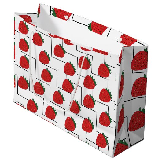 Grand Sac Cadeau Rayures Chevron Fraise (Devant Angle)