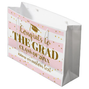 Grand Sac Cadeau Rayures de parties scintillantes d'or de diplômé