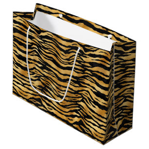 Grand Sac Cadeau Rayures de tigre doré Motif audacieux d'animal s