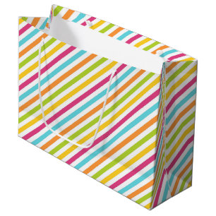 Grand Sac Cadeau Rayures diagonales en couleurs vives
