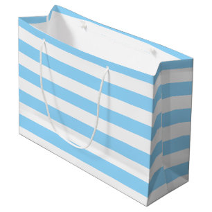 Grand Sac Cadeau Rayures horizontales bleues et blanches en pastel