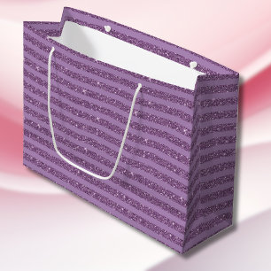 Grand Sac Cadeau Rayures horizontales de style pailleté mûre subtil