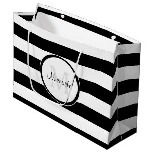 Grand Sac Cadeau Rayures noires et blanches solides futées avec le