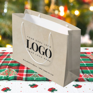 Grand Sac Cadeau Rectangle Logo Entreprise Beige Personnalisé Promo
