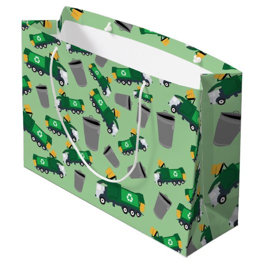 Grand Sac Cadeau Recyclage Motif de camions à ordures (Dos Angle)