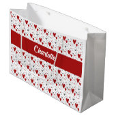 Grand Sac Cadeau Red and Black Hearts Custom Monogram Name (Devant Angle)