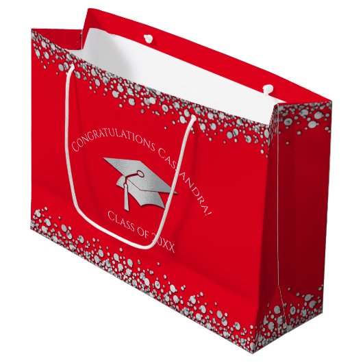 Grand Sac Cadeau Red and Silver Graduation (Devant Angle)
