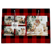 Grand Sac Cadeau Red Buffalo Plaid & Collage Photo Avec Initiale (Devant)