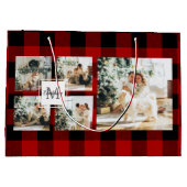 Grand Sac Cadeau Red Buffalo Plaid & Collage Photo Avec Initiale (Dos)