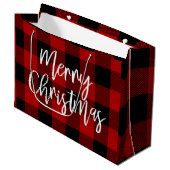 Grand Sac Cadeau Red Buffalo Plaid & Joyeux Noël |Nom personnel (Devant Angle)