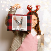 Grand Sac Cadeau Red Buffalo Plaid & Joyeux Woofmas Avec Photo Chie