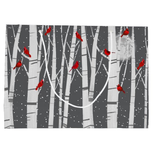 Grand Sac Cadeau Red Cardinals In Birch Trees In Moonlight (Dos)