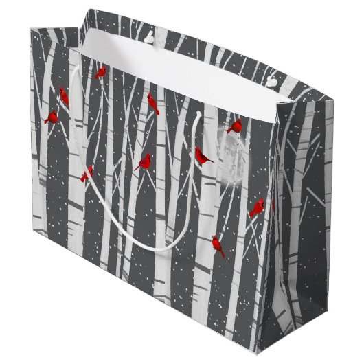Grand Sac Cadeau Red Cardinals In Birch Trees In Moonlight (Dos Angle)