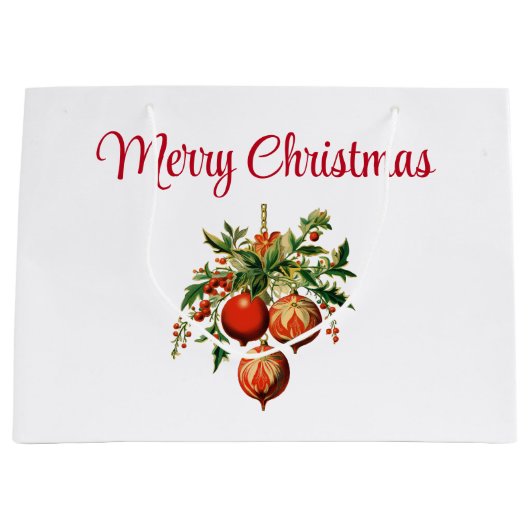 Grand Sac Cadeau Red Christmas Baubles avec Holly Festive (Devant)