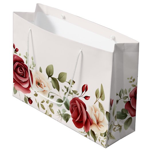 Grand Sac Cadeau Red Cream Rose Mariage or (Devant Angle)