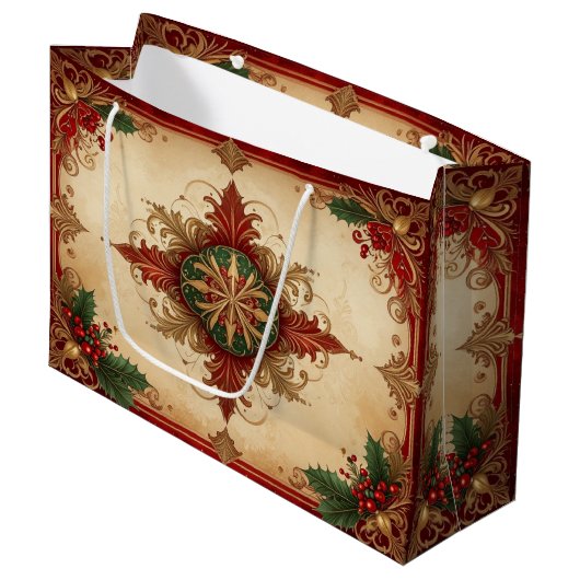 Grand Sac Cadeau Red Decorative Holiday Gift Bag (Devant Angle)