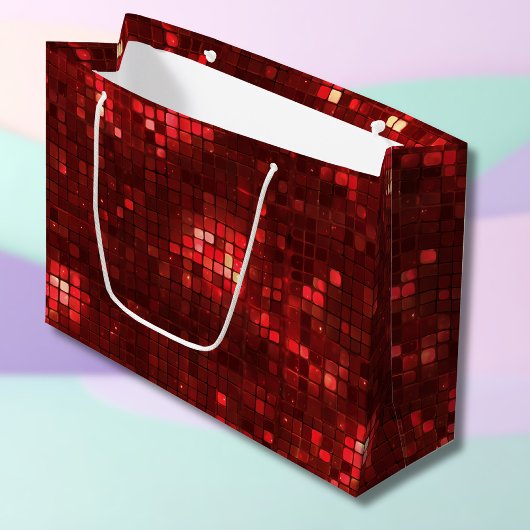 Grand Sac Cadeau Red Disco Style Squares Valentine Pattern