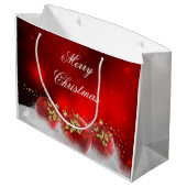 Grand Sac Cadeau Red & Gold Holly Baubles Joyeux Noël (Dos Angle)