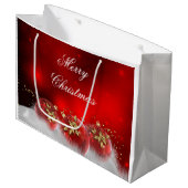 Grand Sac Cadeau Red & Gold Holly Baubles Joyeux Noël (Devant Angle)