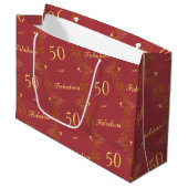 Grand Sac Cadeau Red Gold moderne 50 Fabuleux anniversaire (Devant Angle)