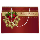 Grand Sac Cadeau Red Gold Wreath cadeau de Noël (Devant)