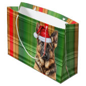 Grand Sac Cadeau Red Green Plaid German Shepherd Dog Lover Holiday (Dos Angle)