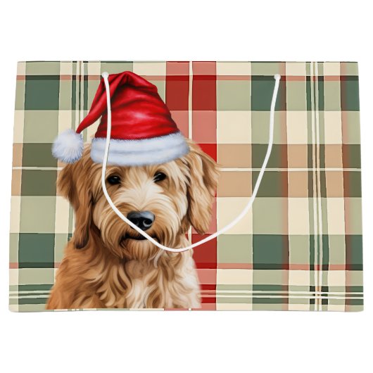 Grand Sac Cadeau Red Green Plaid Goldendoodle Amoureux des chiens H (Devant)