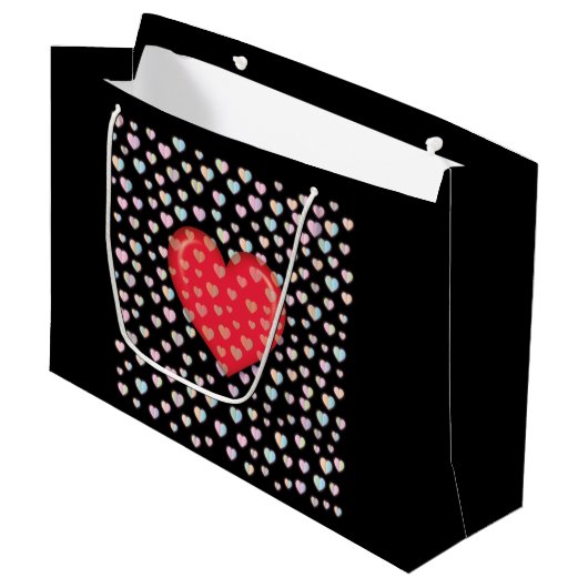 Grand Sac Cadeau red heart witkel pattern (Devant Angle)