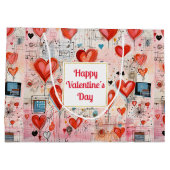 Grand Sac Cadeau Red Hearts Whimsical Love Motif Saint Valentin (Dos)