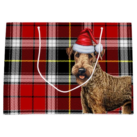 Grand Sac Cadeau Red Plaid Airedale Terrier Dog Holiday (Devant)