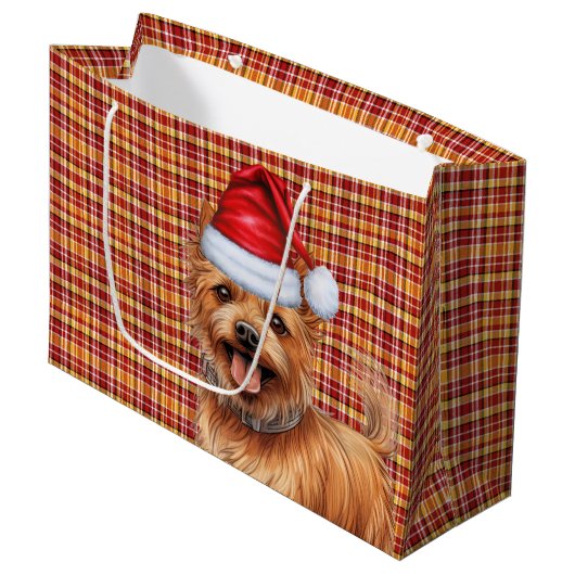 Grand Sac Cadeau Red Plaid Australian Terrier Dog Holiday (Devant Angle)