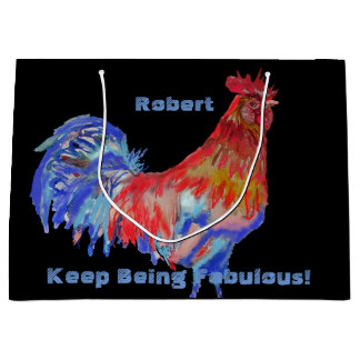 Grand Sac Cadeau Red Rooster Watercolor Mans Name Gift Present Bag