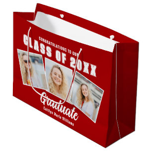 Grand Sac Cadeau Red White Graduation Photo Collage 2024 Graduate