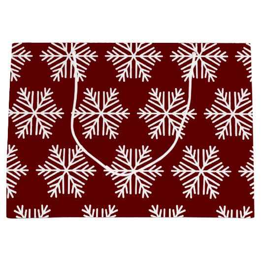 Grand Sac Cadeau Red White Modern Snowflake Christmas Pattern (Devant)