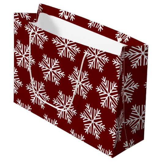 Grand Sac Cadeau Red White Modern Snowflake Christmas Pattern  (Devant Angle)