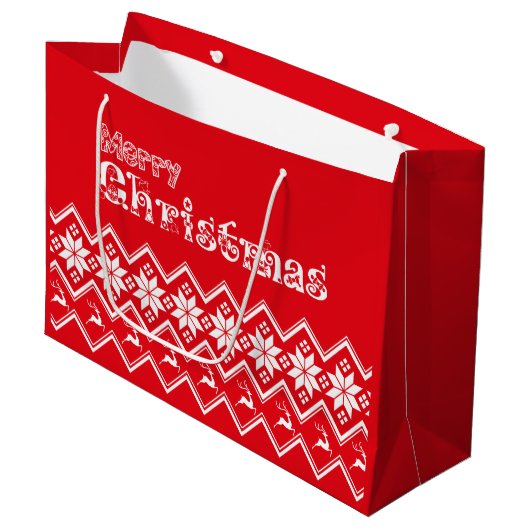 Grand Sac Cadeau Red & White Ugly Sweater Christmas Gift Bag (Devant Angle)