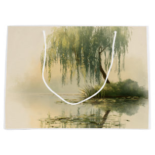 Grand Sac Cadeau Reflet d'arbre de saule serein Art de la nature (1
