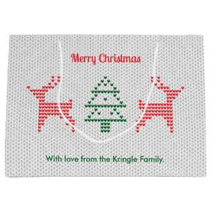 Grand Sac Cadeau Reindeer Noël Laide Sweater Texture