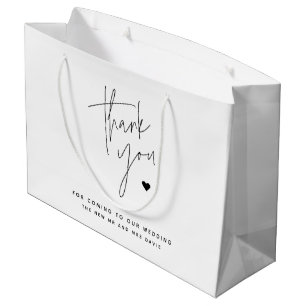 Grand Sac Cadeau Remerciement de mariage à cœur simple et écriture 