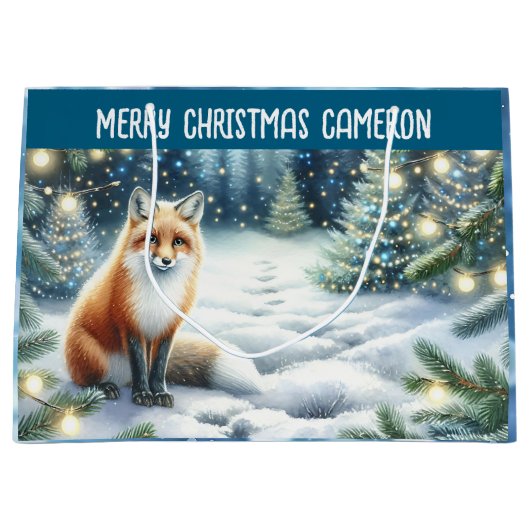 Grand Sac Cadeau Renard dans la forêt enchantée Noël personnalisé