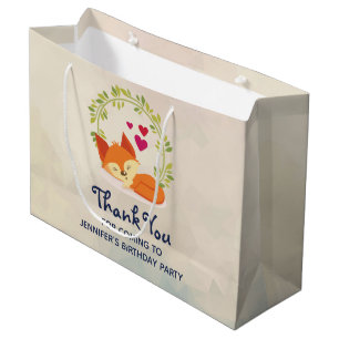 Grand Sac Cadeau Renard orange mignon, cœurs rouges et couronne ver
