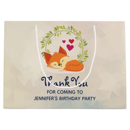 Grand Sac Cadeau Renard orange mignon, Coeurs rouges et une couronn (Devant)