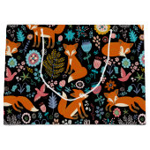 Grand Sac Cadeau Renard rouge et motif de fleurs (Devant)