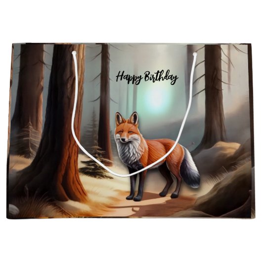 Grand Sac Cadeau Renard roux rustique (Devant)