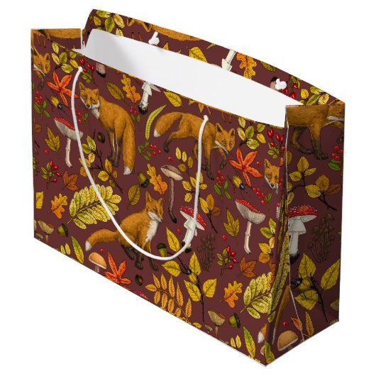 Grand Sac Cadeau Renards d'automne sur chocolat brun (Dos Angle)